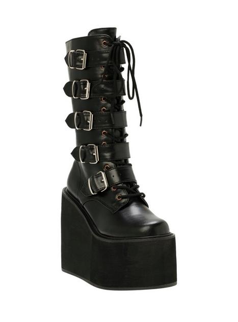 Demonia By Pleaser Black PU Buckle Boots | Hot Topic