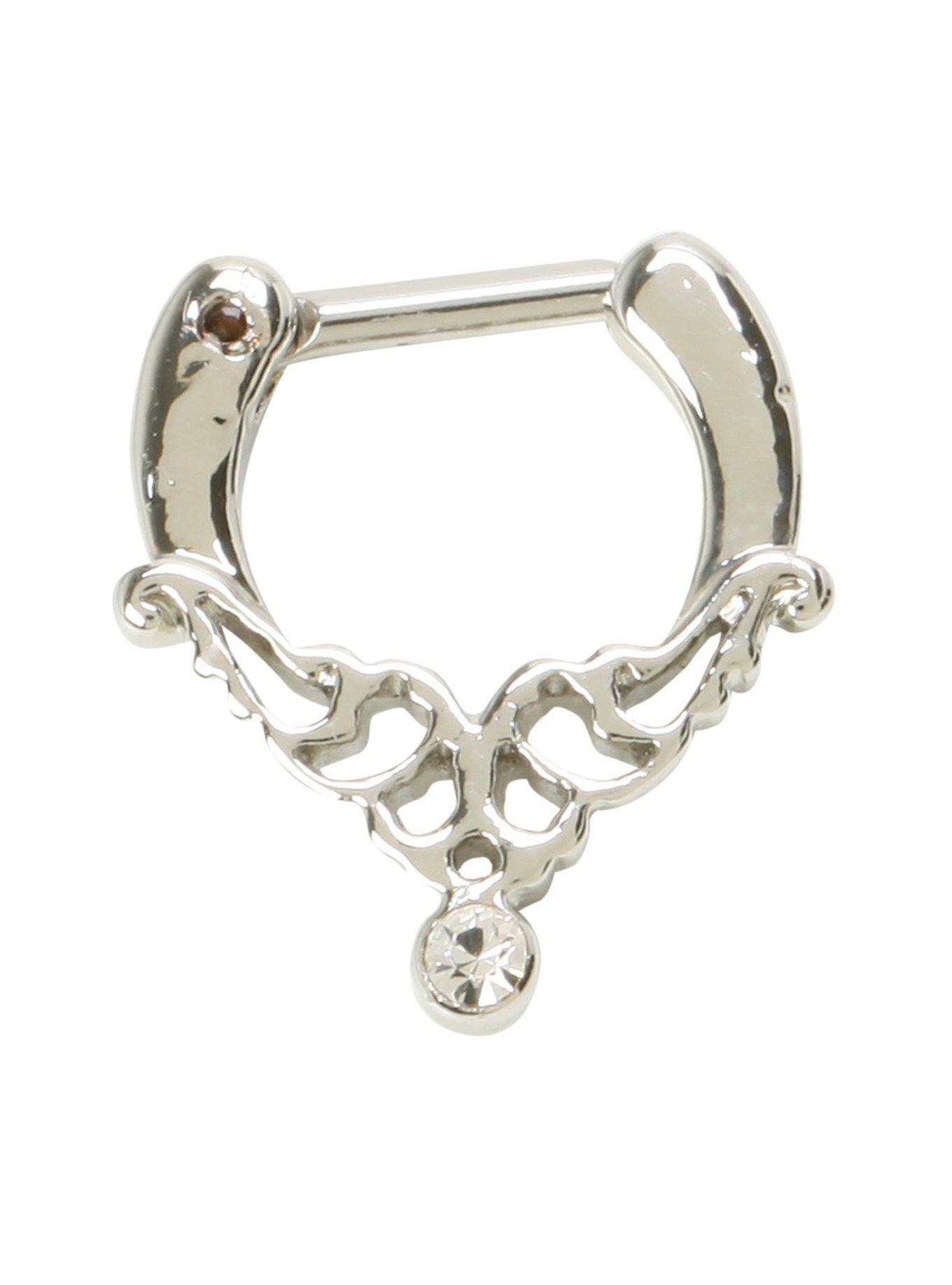 16G Steel Filigree Septum Clicker, SILVER, hi-res