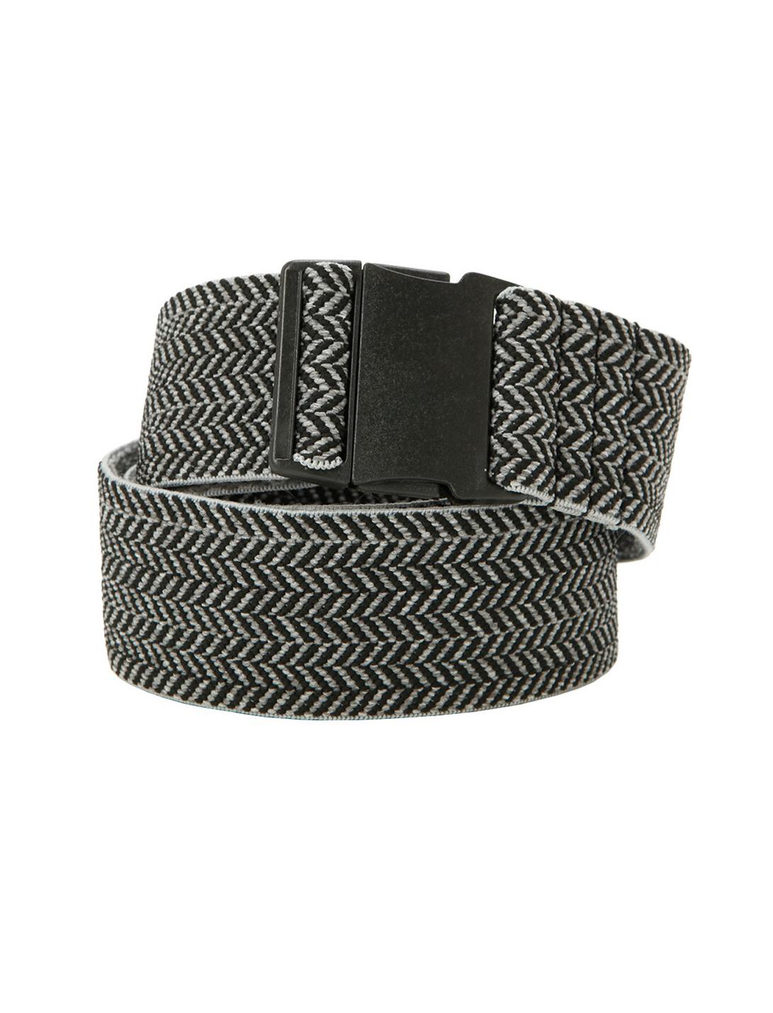 Black & Grey Herringbone Elastic Web Belt, , hi-res