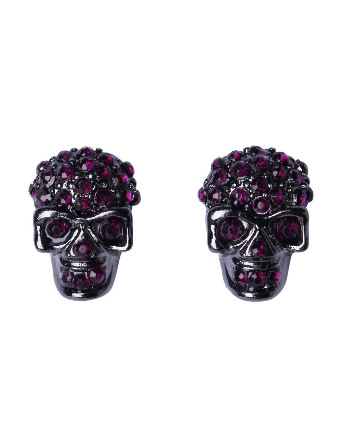 LOVEsick Purple CZ Skull Earrings, , hi-res