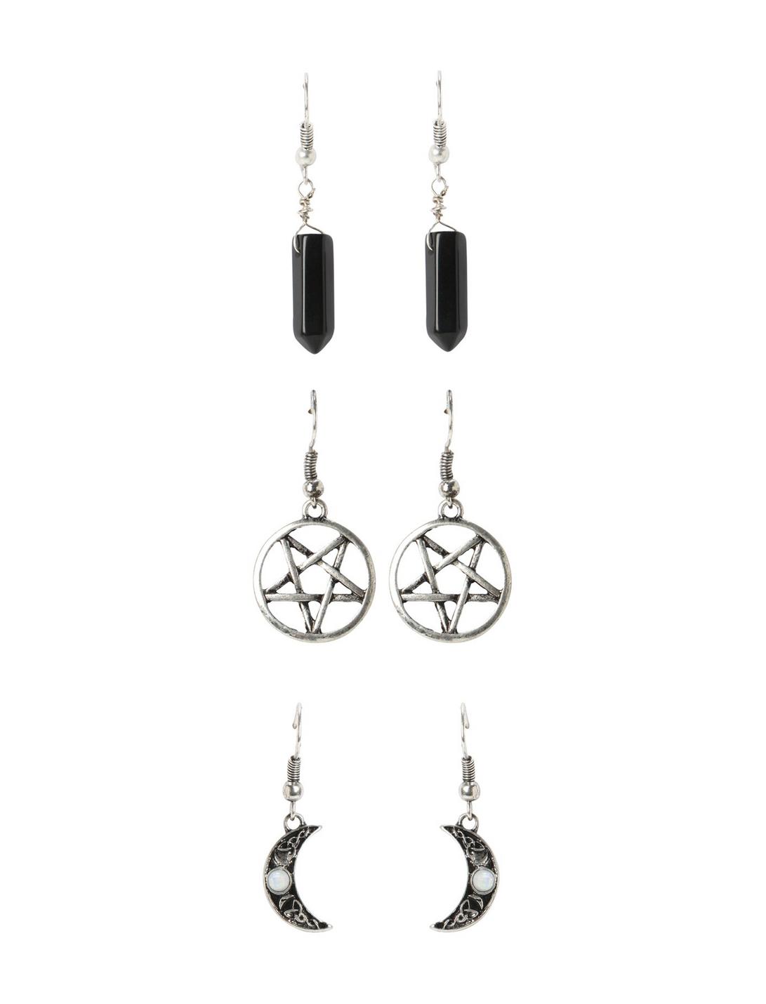 LOVEsick Pentacle Moon Crystal Earrings 3 Pair, , hi-res