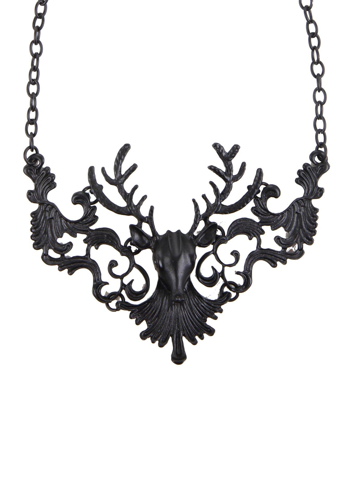 Matte Black Stag Filigree Necklace, , hi-res view 1