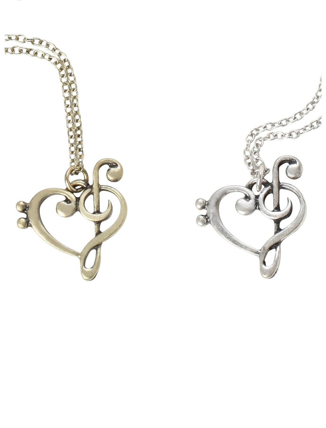 Music Clef Hearts Best Friend Necklace Set, , hi-res