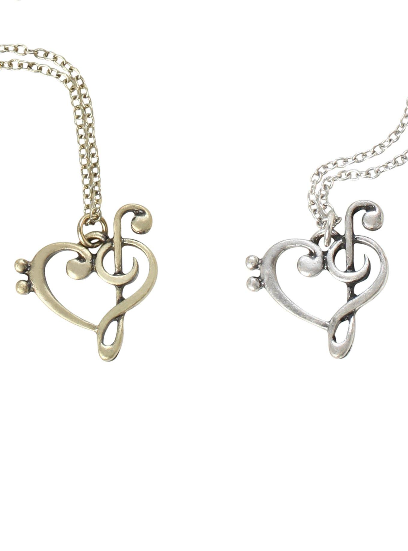 Music Clef Hearts Best Friend Necklace Set, , hi-res