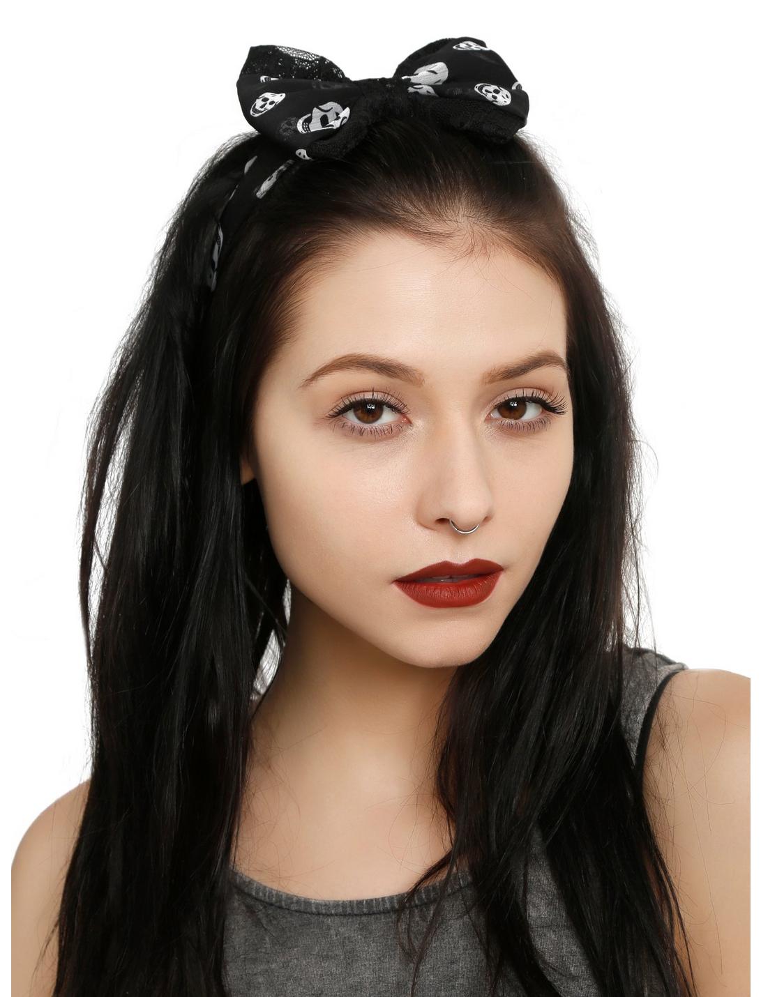 LOVEsick Black & White Skull Lace Headband, , hi-res