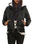 Faux Leather Sherpa Hooded Jacket, BLACK, hi-res