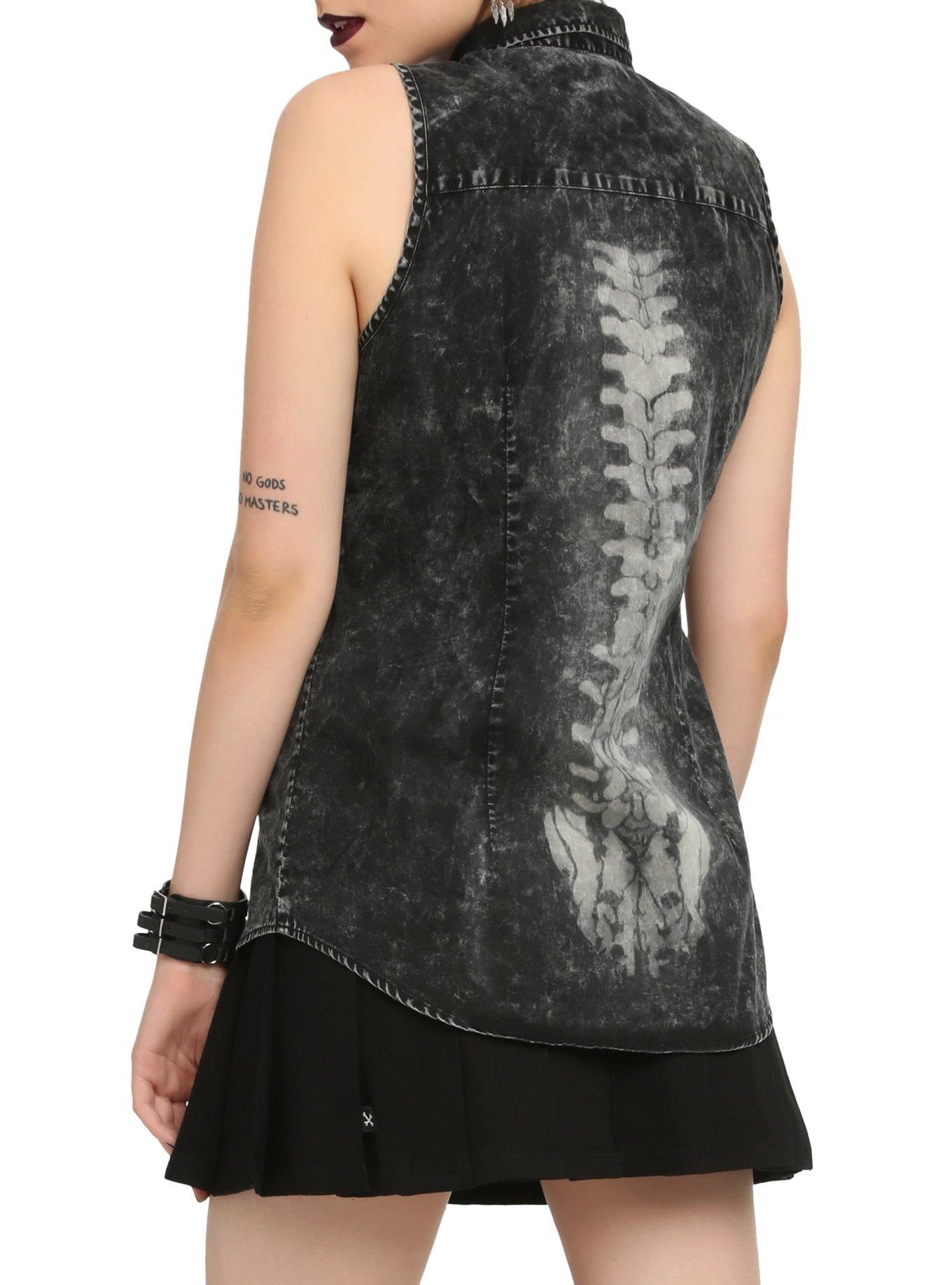 Black Acid Wash Spine Back Girls Top, BLACK, hi-res