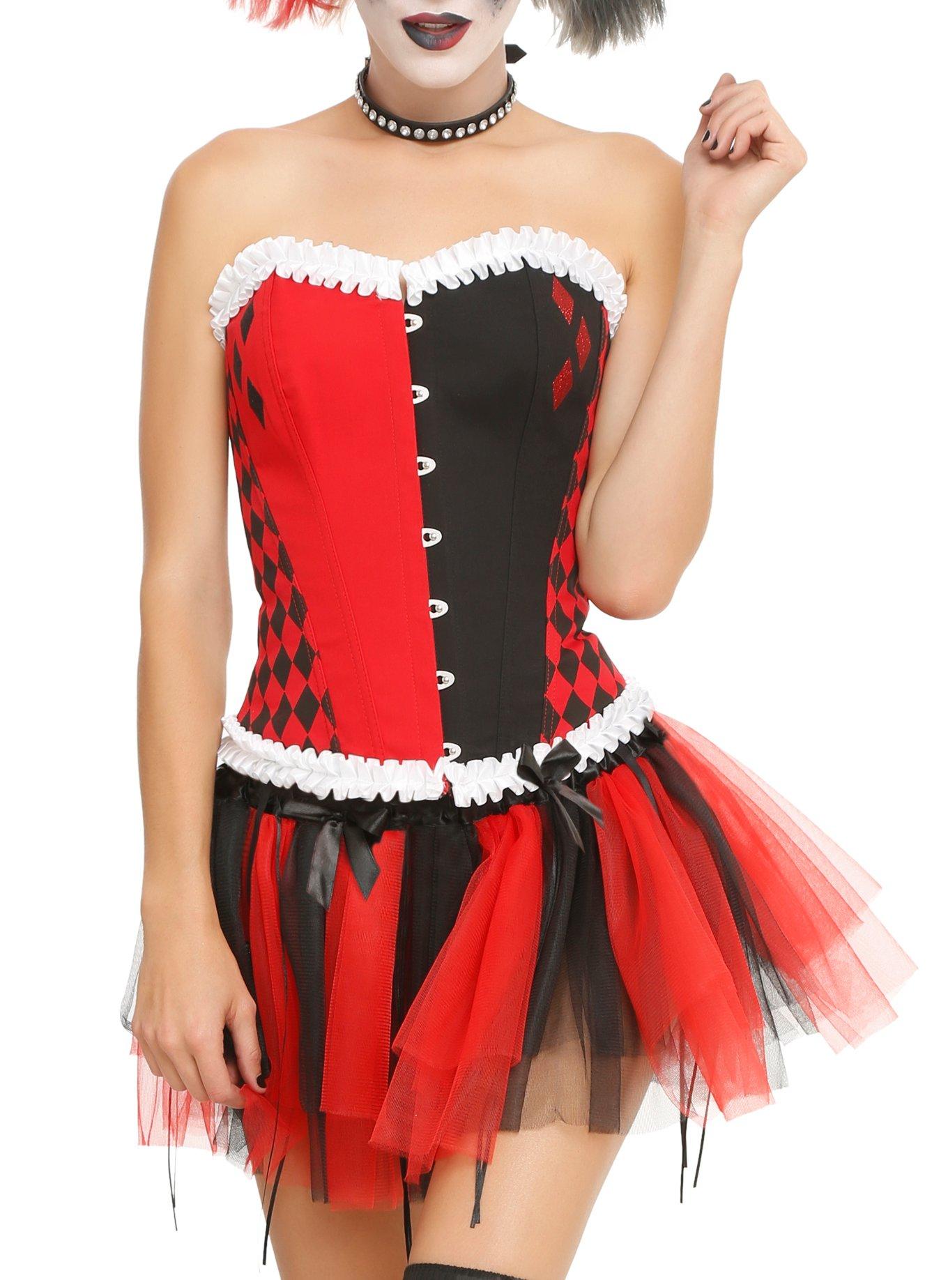 DC Comics Harley Quinn Red & Black Diamonds Corset, , hi-res