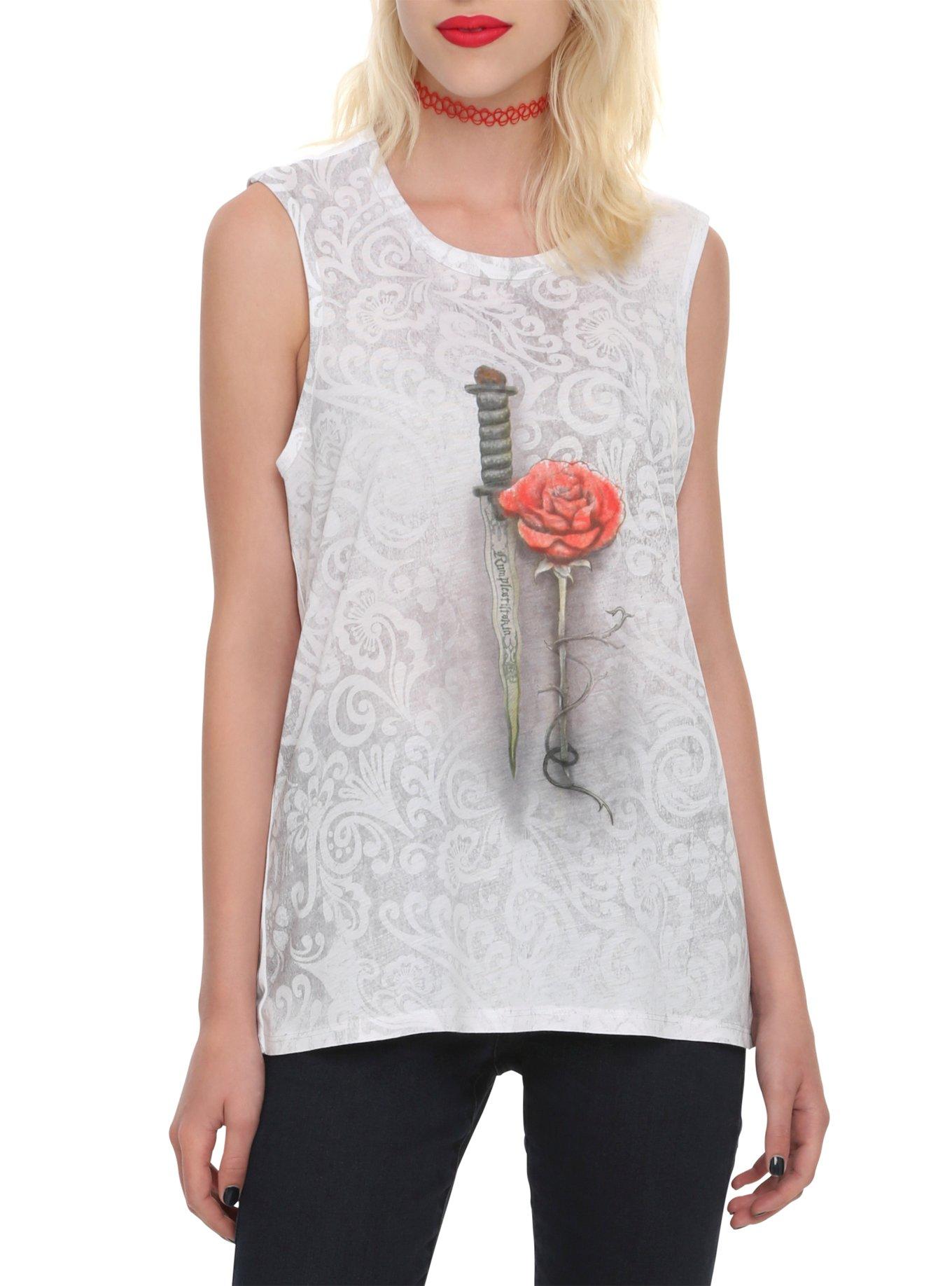 Once Upon A Time Rumplestiltskin Dagger & Rose Girls Muscle Top, WHITE, hi-res