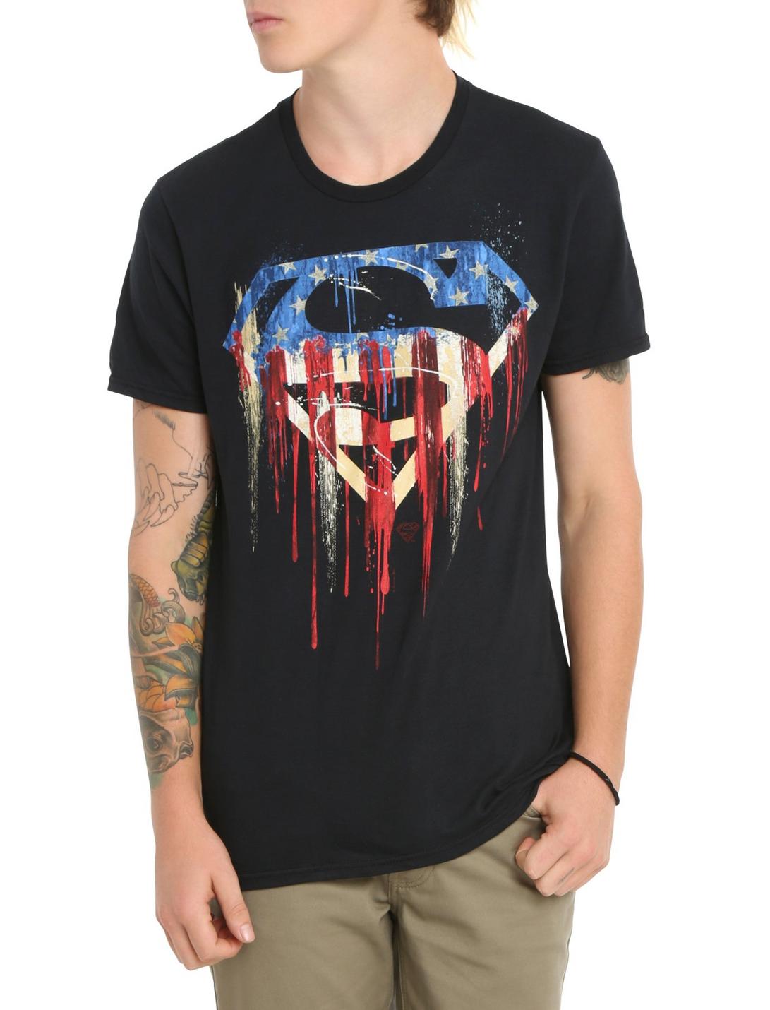 DC Comics Superman Patriotic Paint Logo T-Shirt, BLACK, hi-res