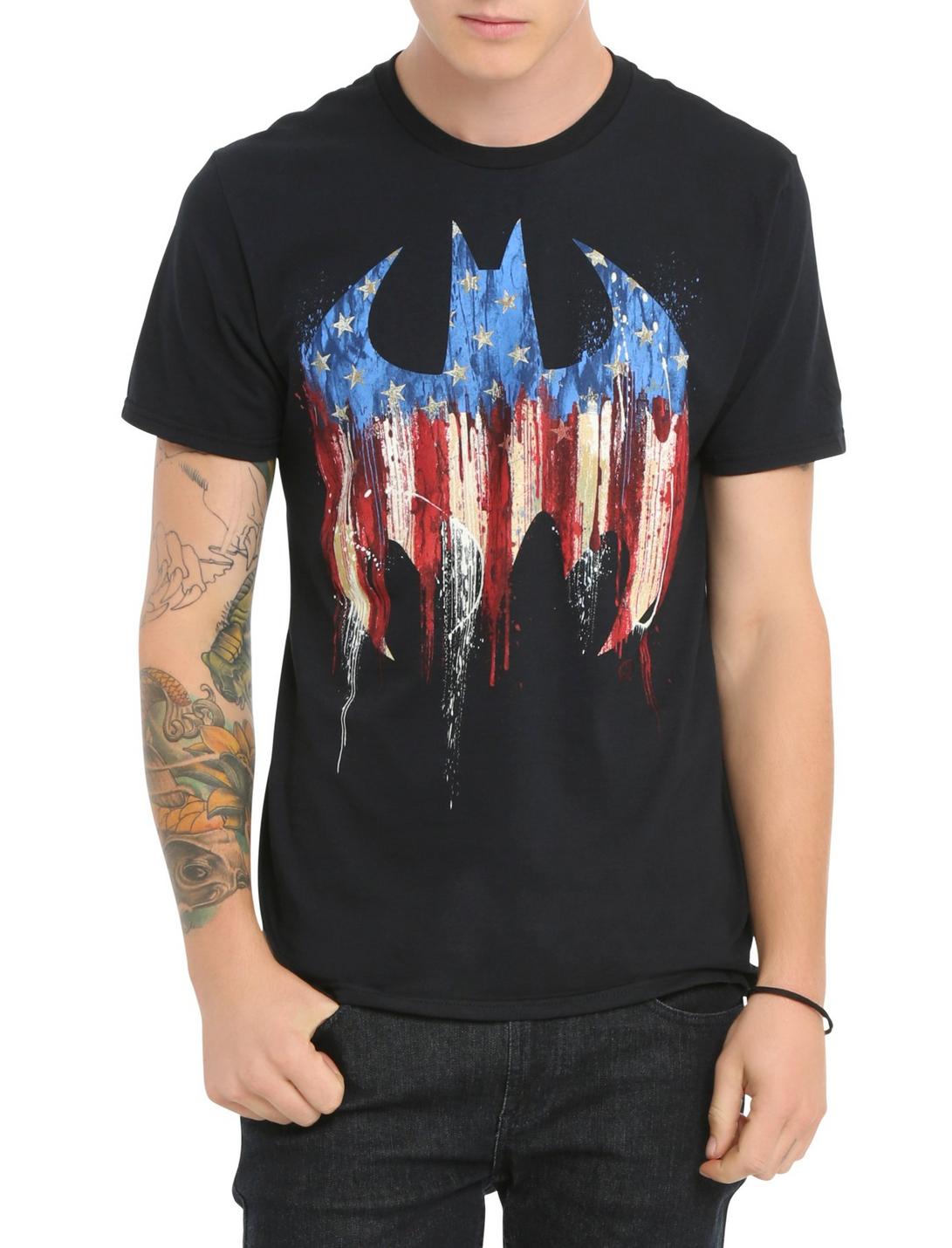 DC Comics Batman Patriotic Paint Logo T-Shirt, BLACK, hi-res