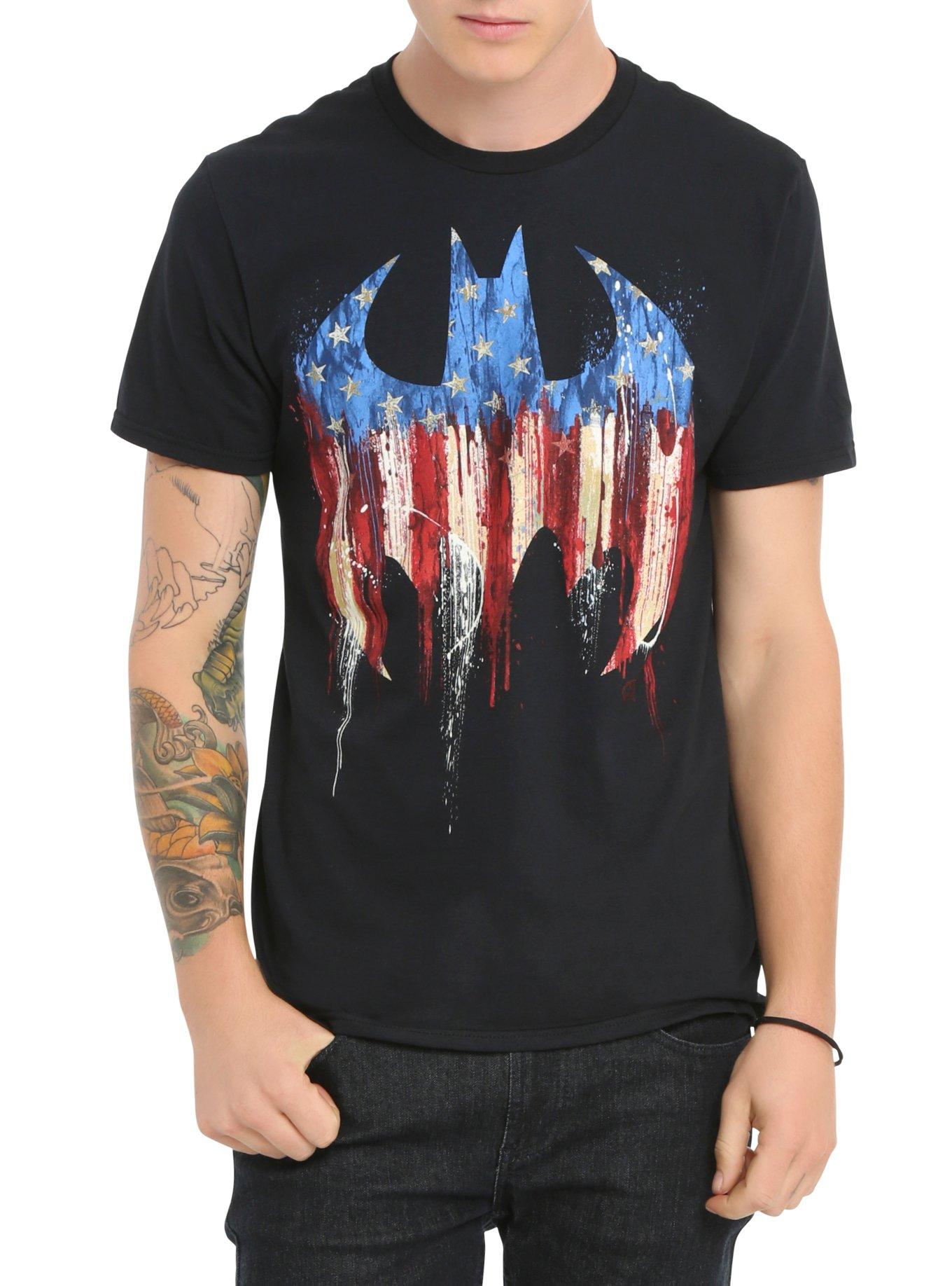 DC Comics Batman Patriotic Paint Logo T-Shirt, BLACK, hi-res