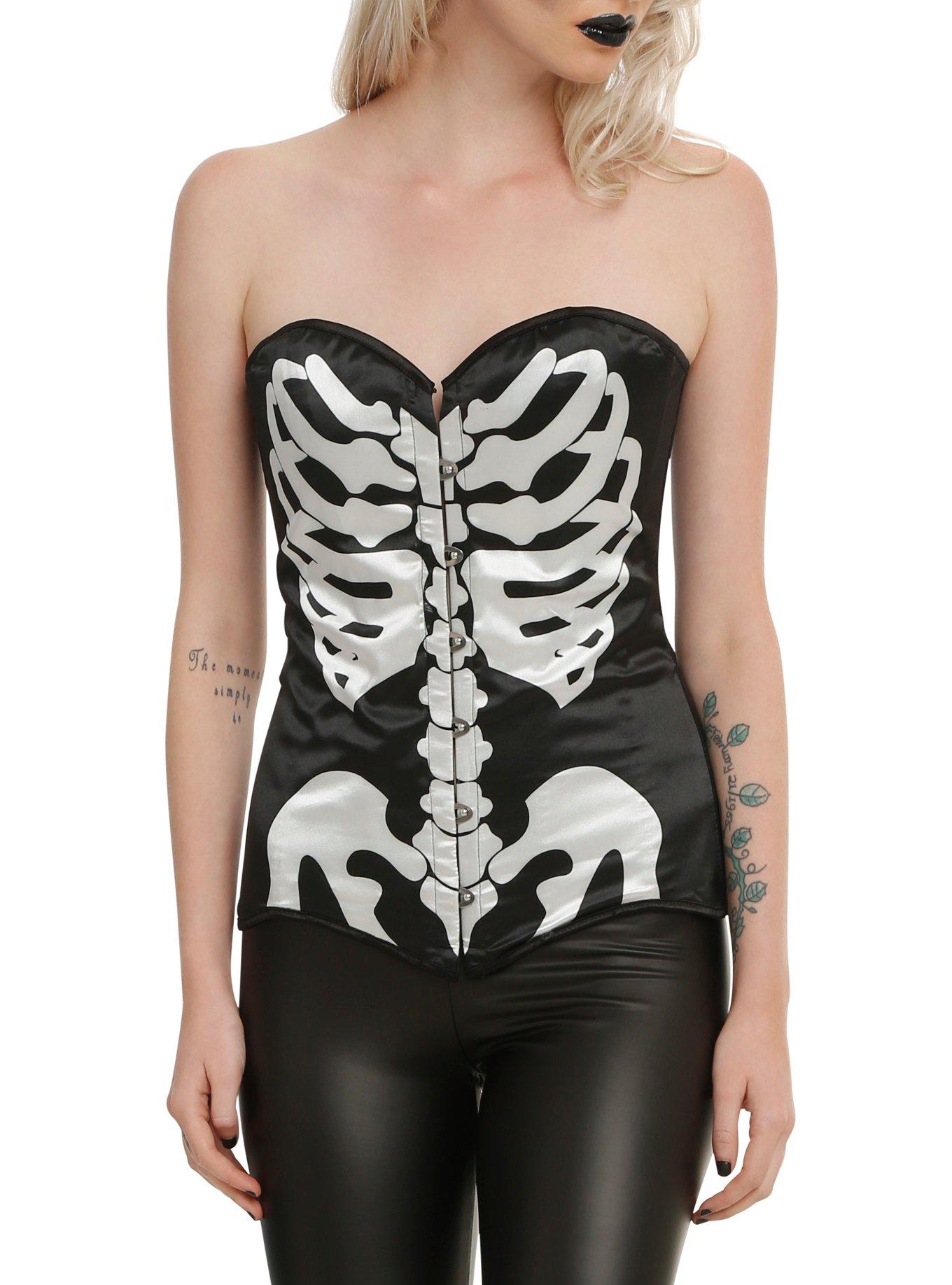 Black & White Bones Corset, BLACK, hi-res