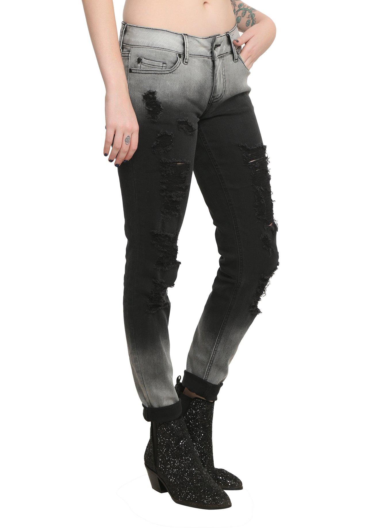 LOVEsick Bleached Destroyed Skinny Jeans, BLACK, hi-res