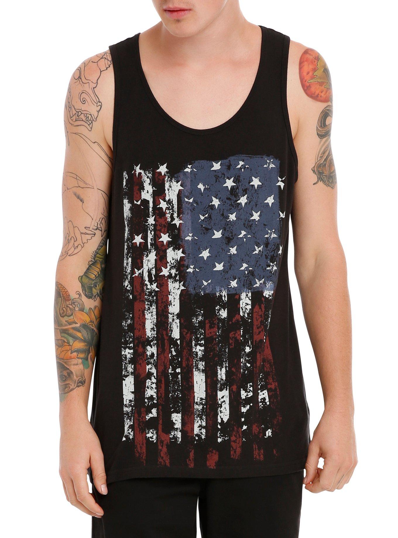 RUDE Distressed American Flag Tank Top, BLACK, hi-res