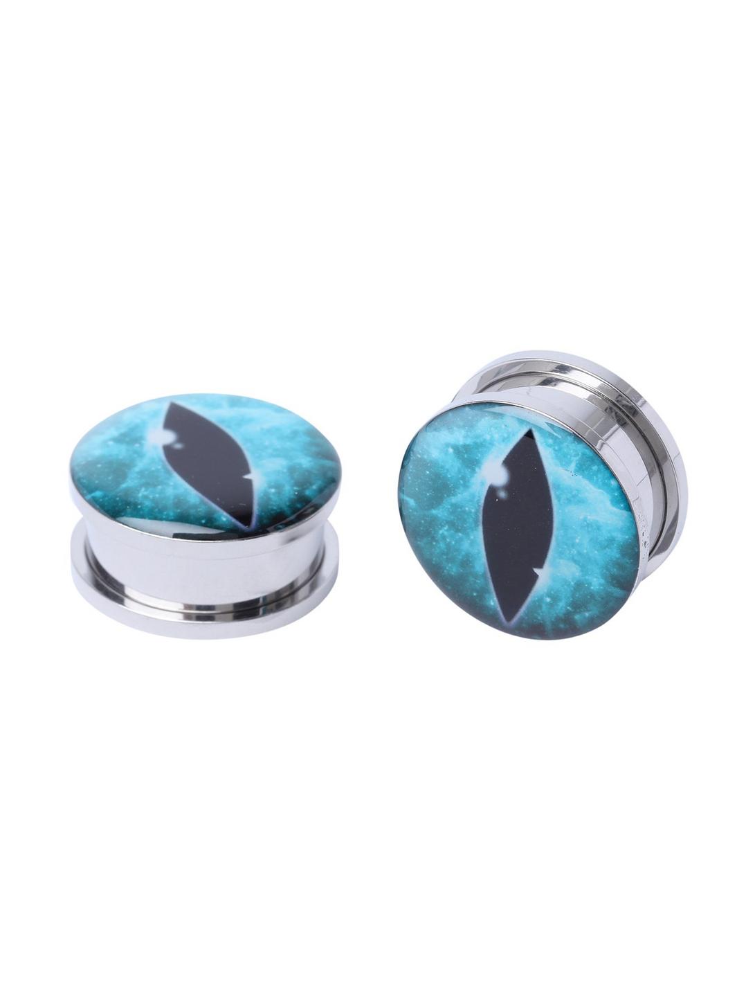 Steel Turquoise Cat Eye Spool Plug 2 Pack, , hi-res