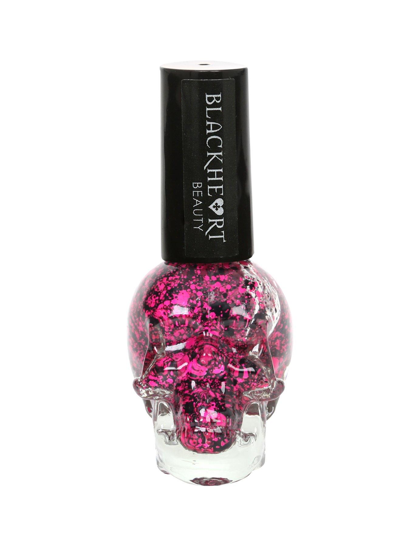 Blackheart Beauty Black Pink Splatter Nail Polish, , hi-res