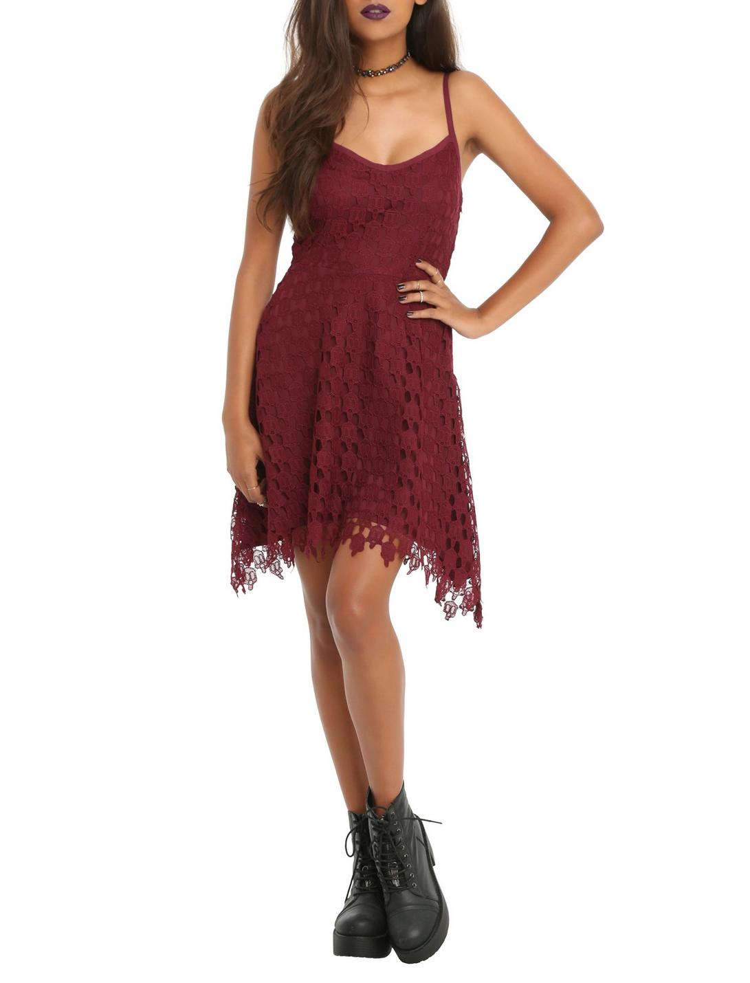 Wine Crochet Dress, BURGUNDY, hi-res