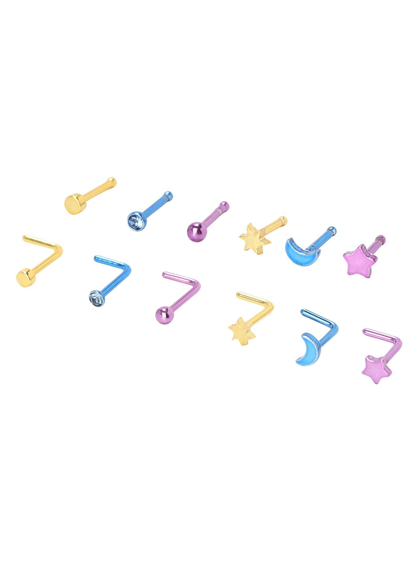 Sun Moon Star Nose Stud 6 Pack, MULTI, hi-res