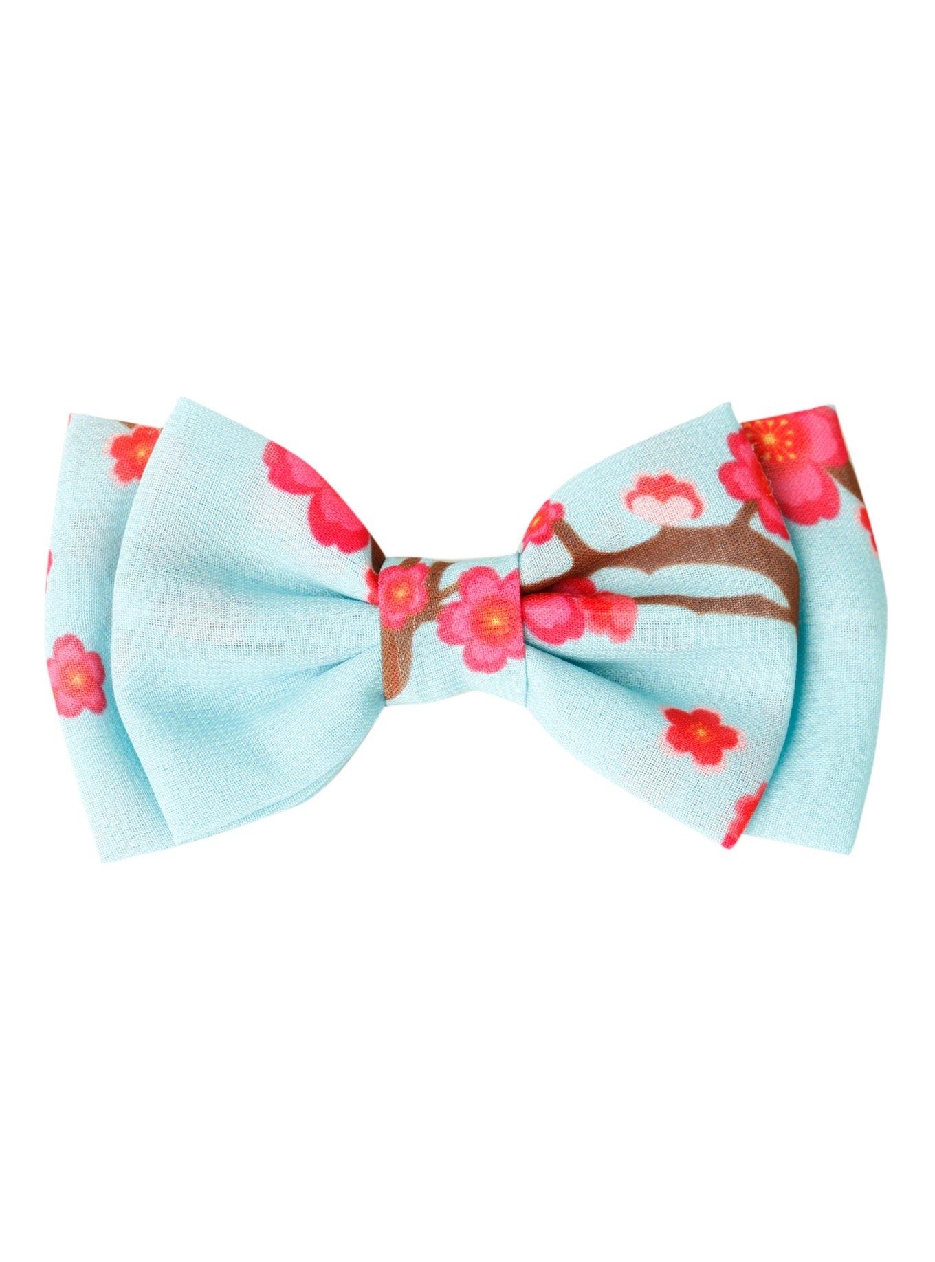 Blue & Pink Cherry Blossom Hair Bow, , hi-res