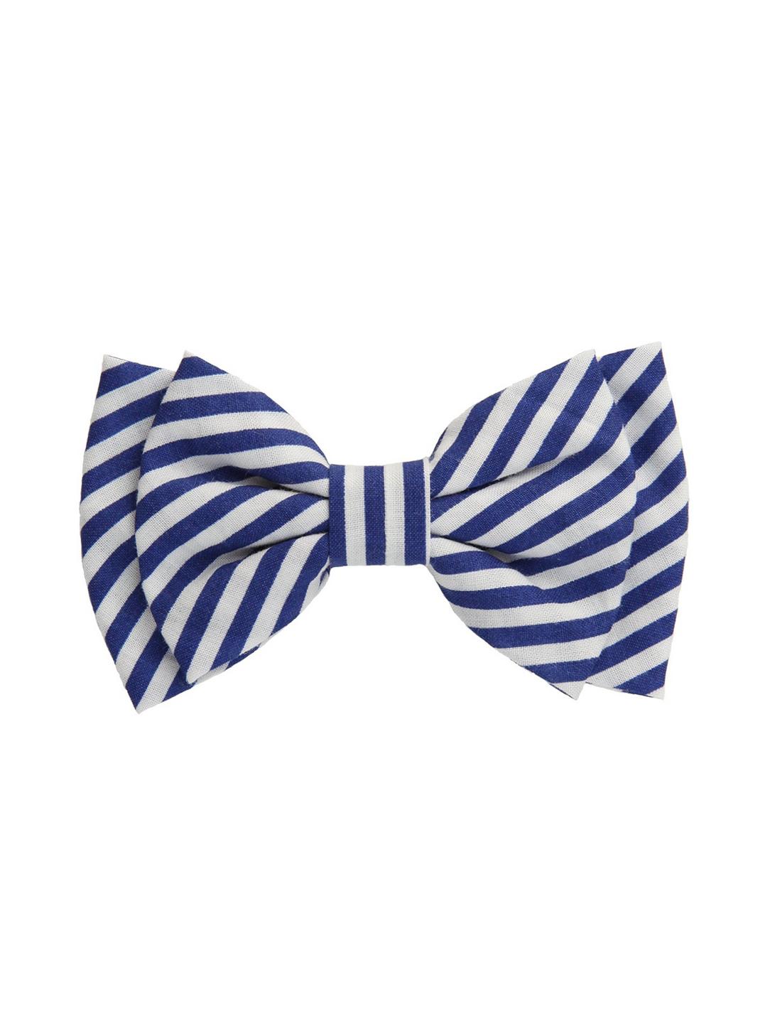 Blue & White Stripe Hair Bow, , hi-res