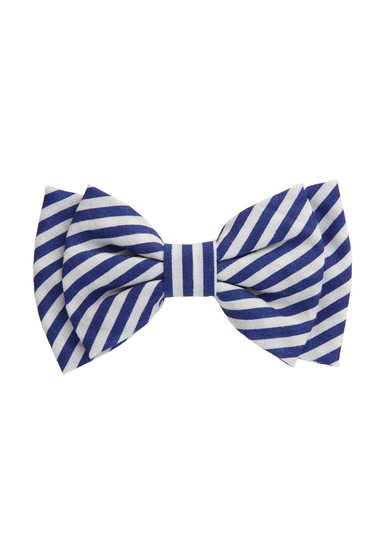 Blue & White Stripe Hair Bow, , hi-res