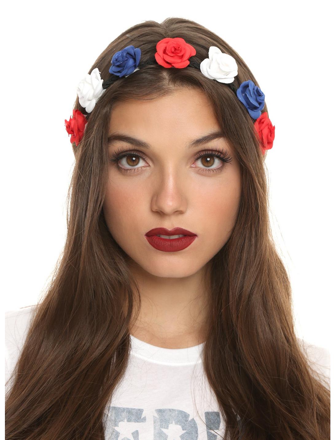 LOVEsick Red White & Blue Flower Stretchy Headband, , hi-res