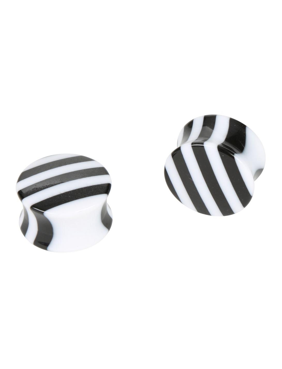 Acrylic Black & White Striped Saddle Plugs, BLACK, hi-res