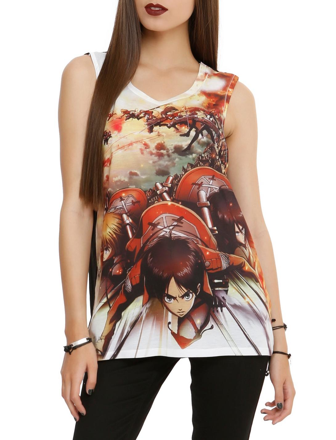 Attack On Titan Trio Girls Muscle Top, WHITE, hi-res