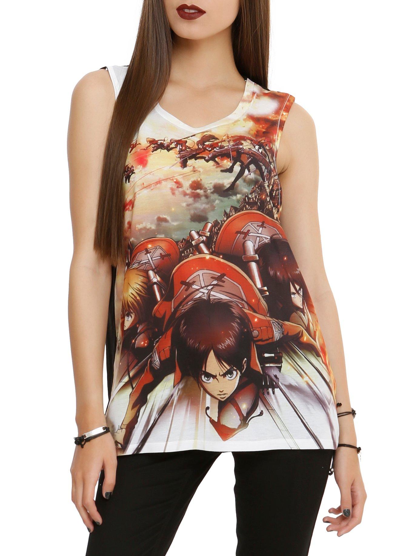 Attack On Titan Trio Girls Muscle Top, WHITE, hi-res