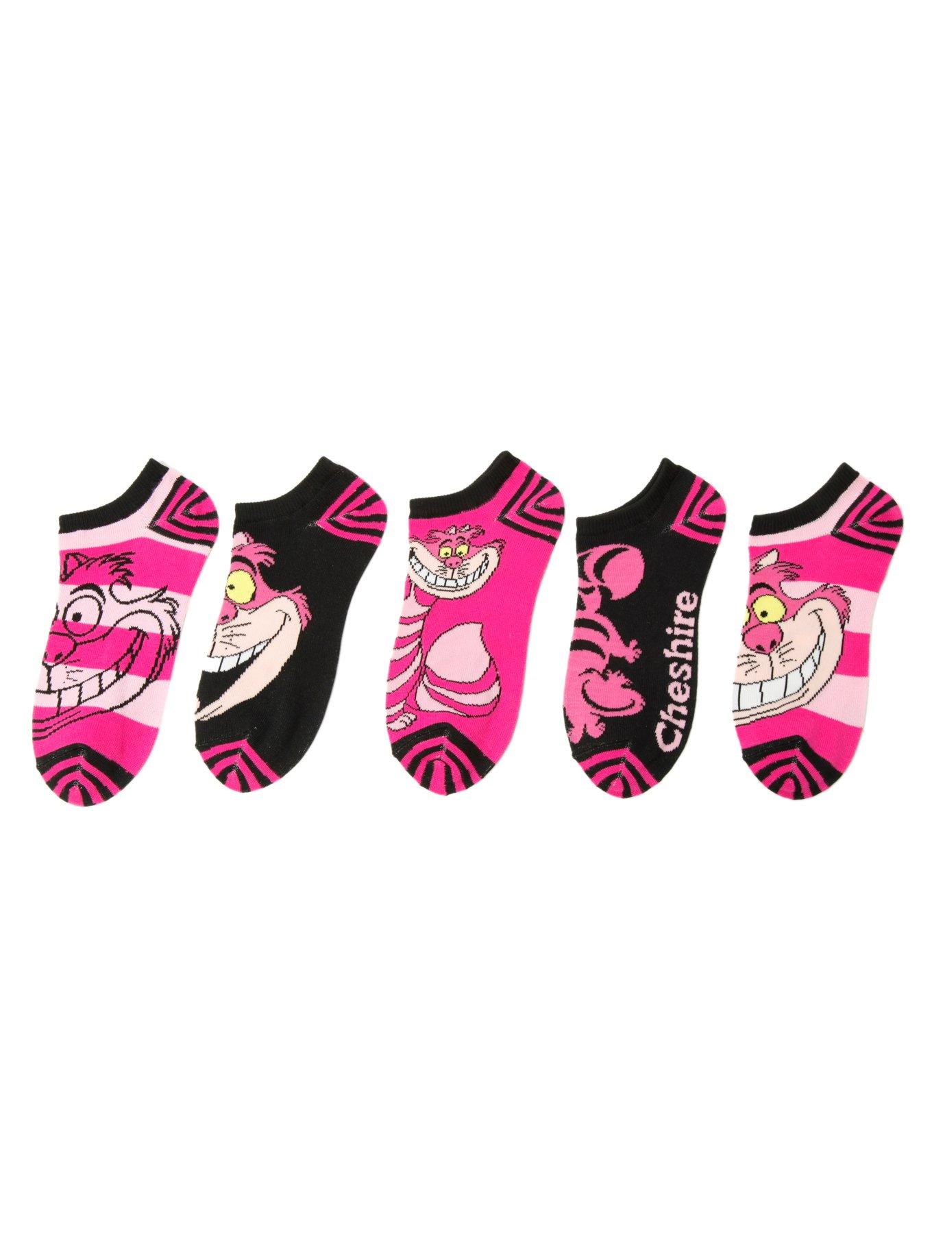 Disney Alice In Wonderland Cheshire Cat Stripe No-Show Socks 5 Pair, , hi-res