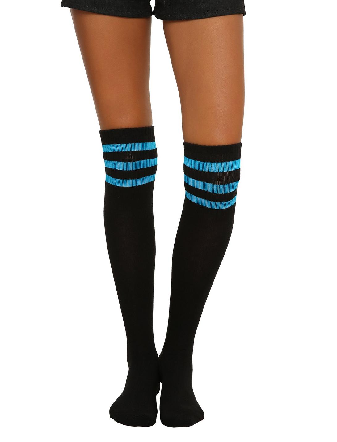 Black & Turquoise Varsity Knee-High Crew Socks, , hi-res