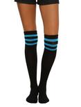 Black & Turquoise Varsity Knee-High Crew Socks, , hi-res
