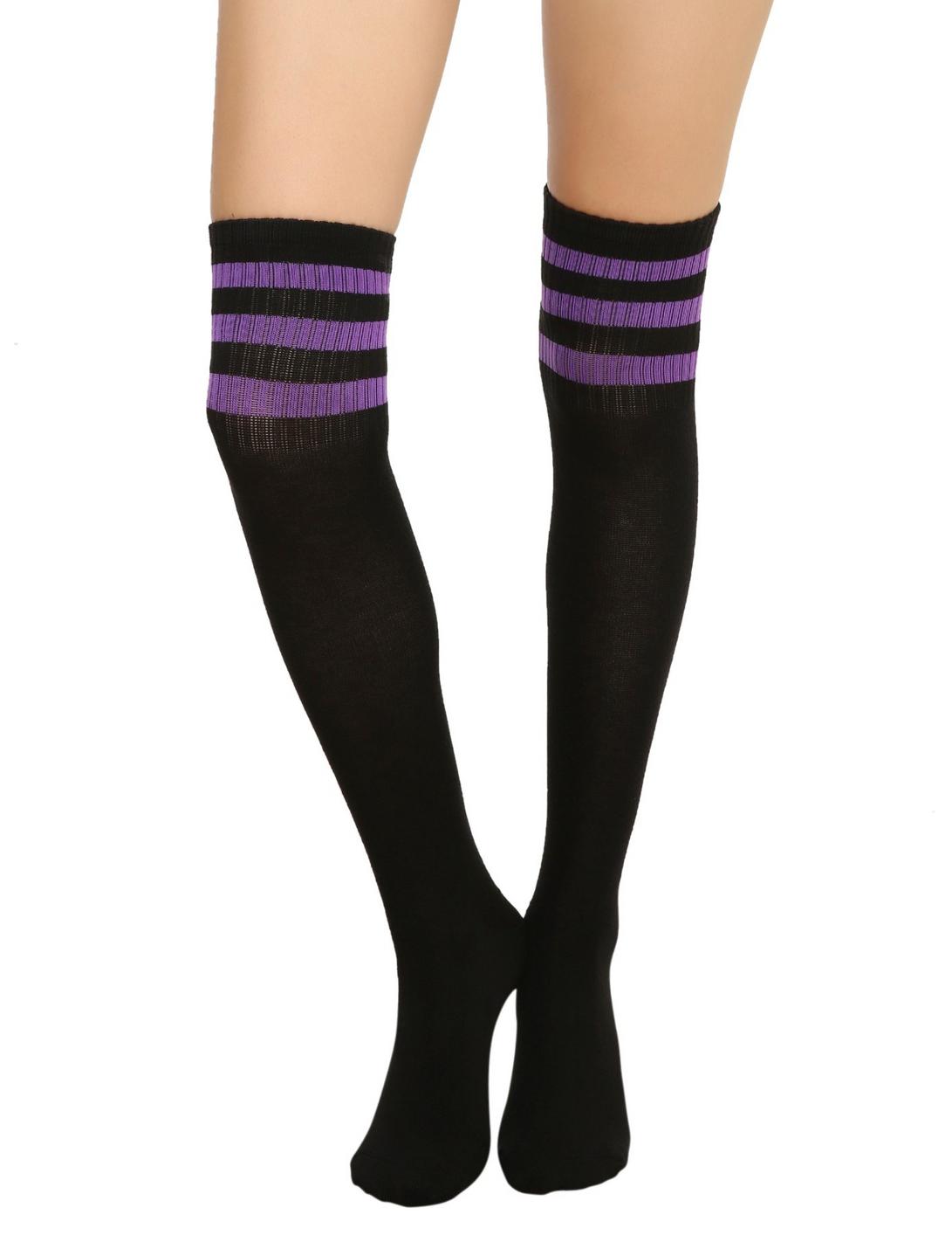 LOVEsick Black & Purple Varsity Knee-High Crew Socks, , hi-res