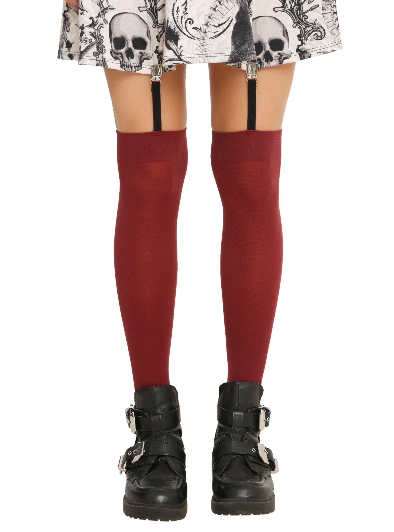 Lovesick Burgundy And Black Garter Thigh Highs Hot Topic