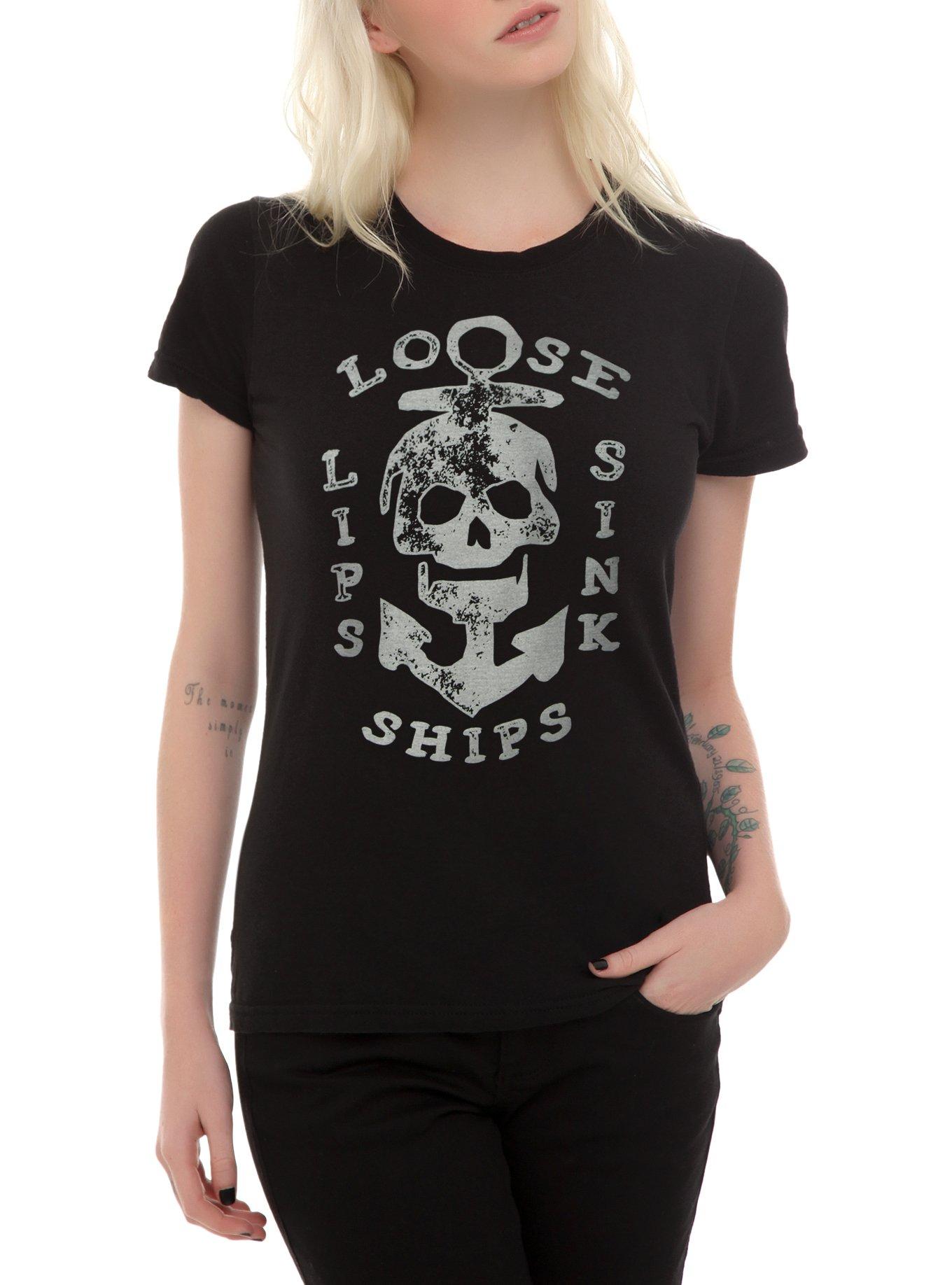 Loose Lips Sink Ships Girls T-Shirt, BLACK, hi-res