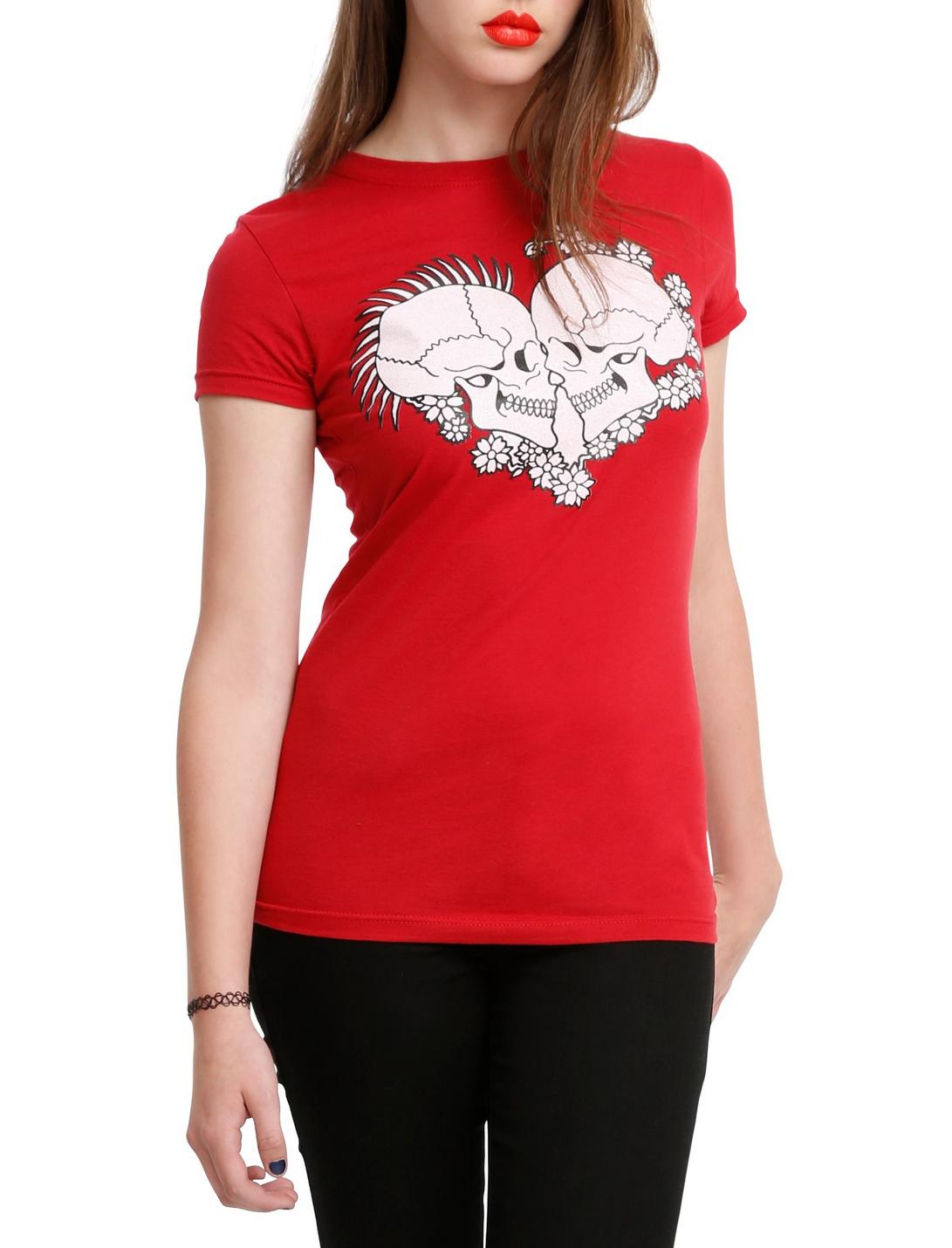Skull Lovers Heart Girls T-Shirt, RED, hi-res
