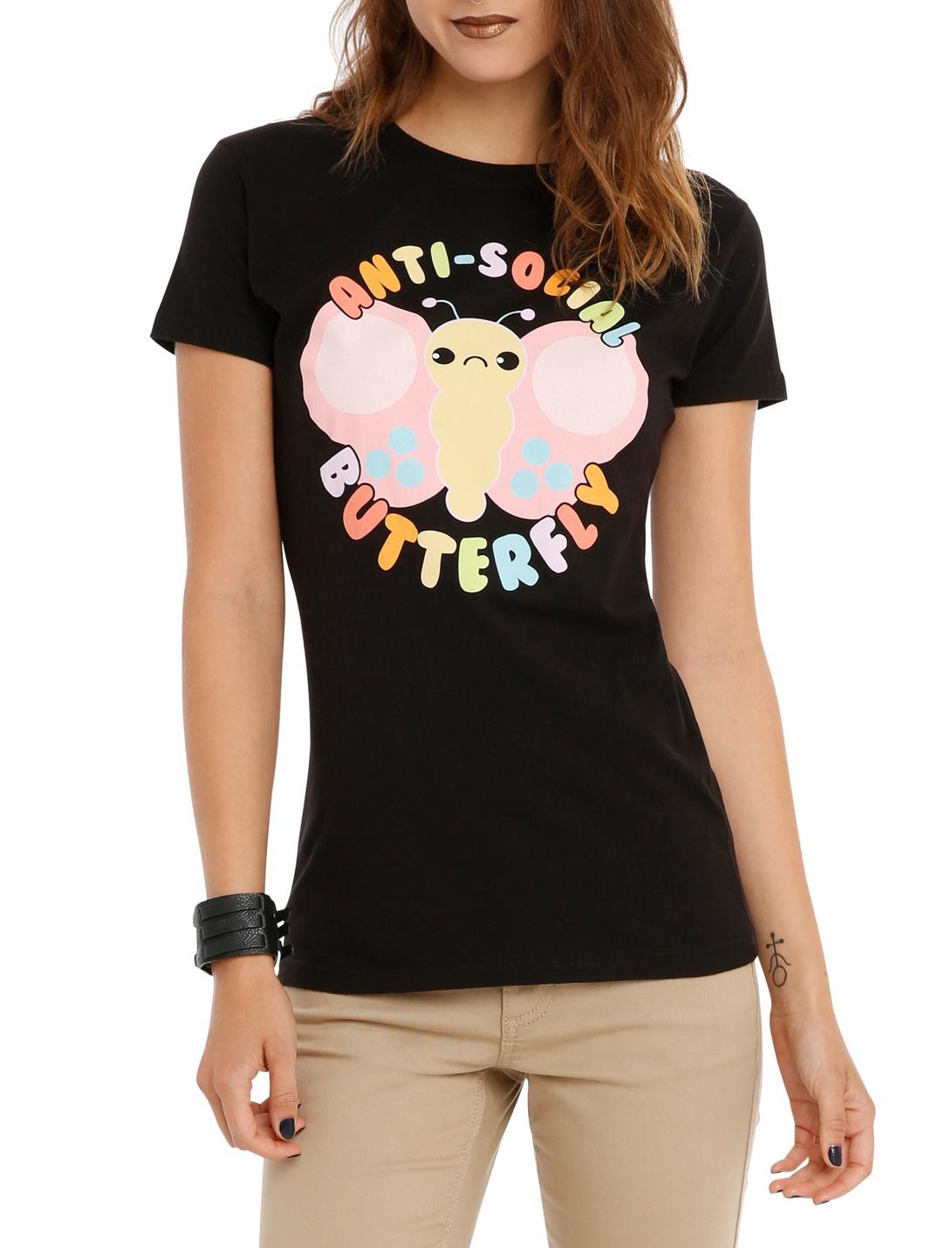 Anti-Social Butterfly Girls T-Shirt, BLACK, hi-res