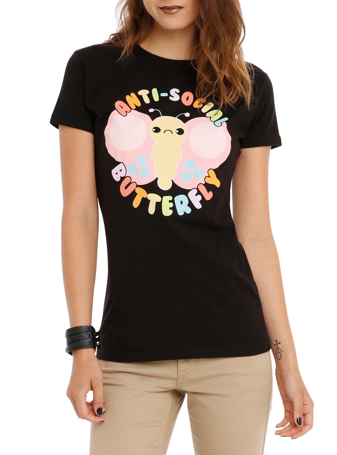 Anti-Social Butterfly Girls T-Shirt, BLACK, hi-res