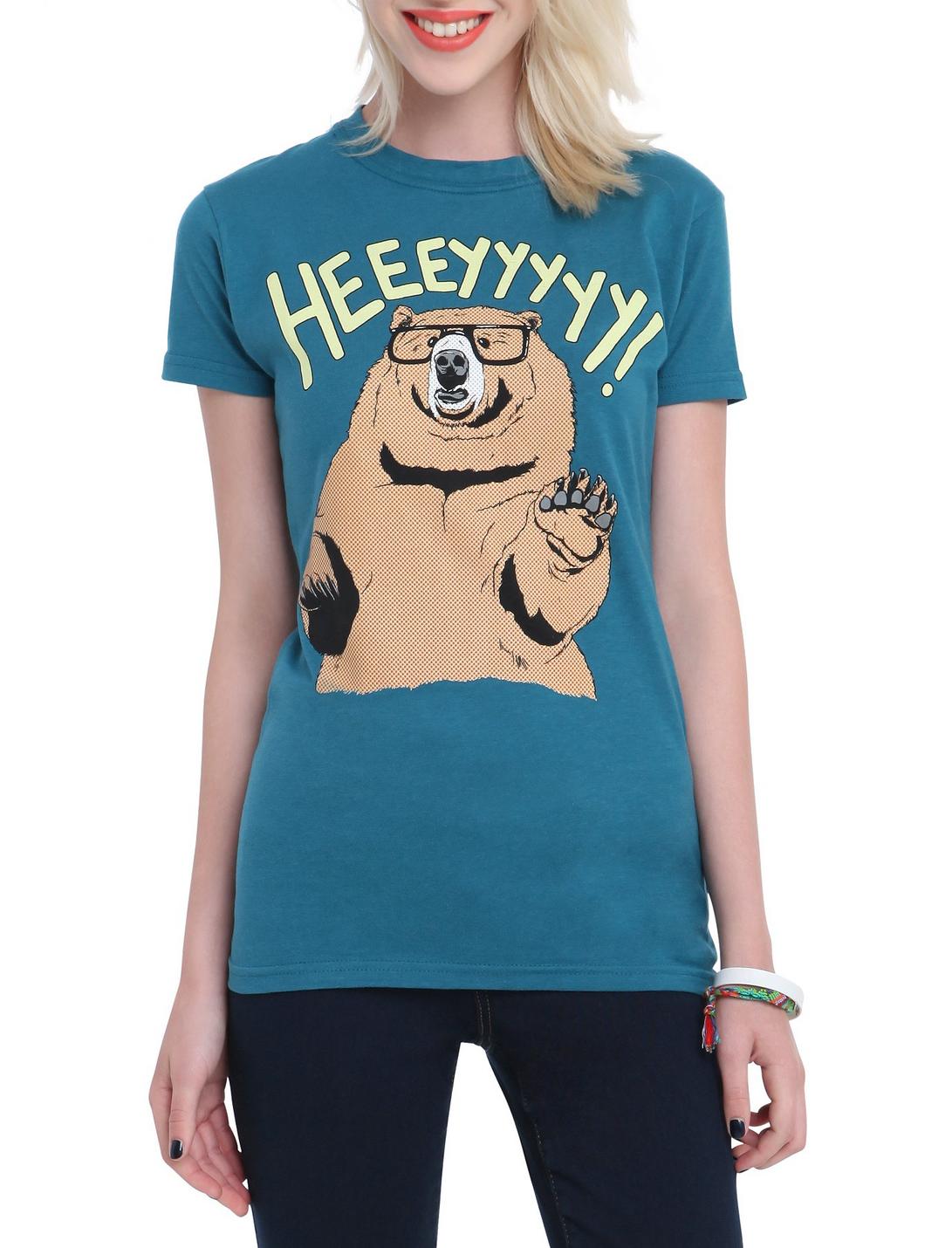 Heeeyyyyy! Bear Girls T-Shirt, TEAL, hi-res