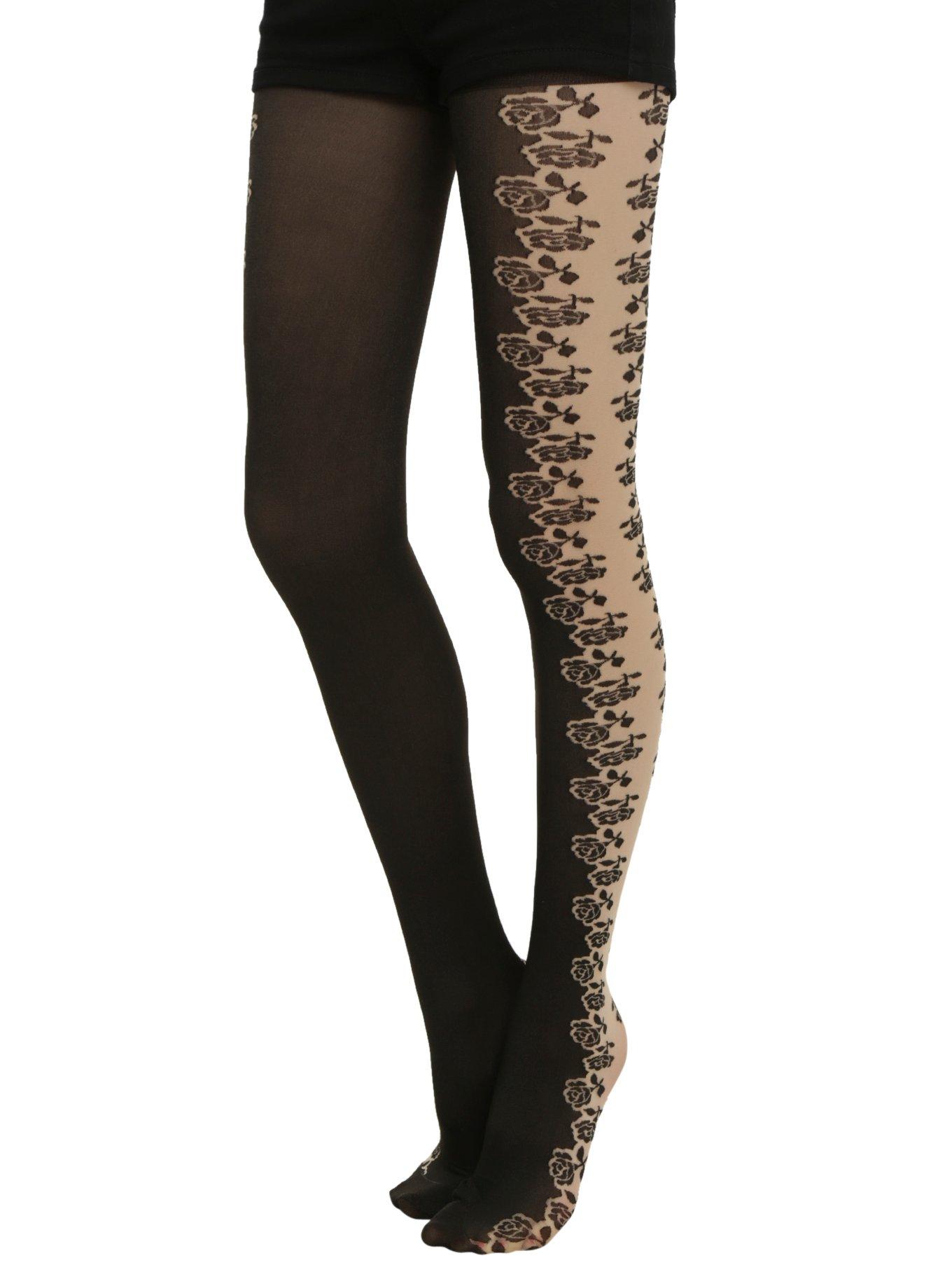 Black Rose Side Panel Tights | Hot Topic