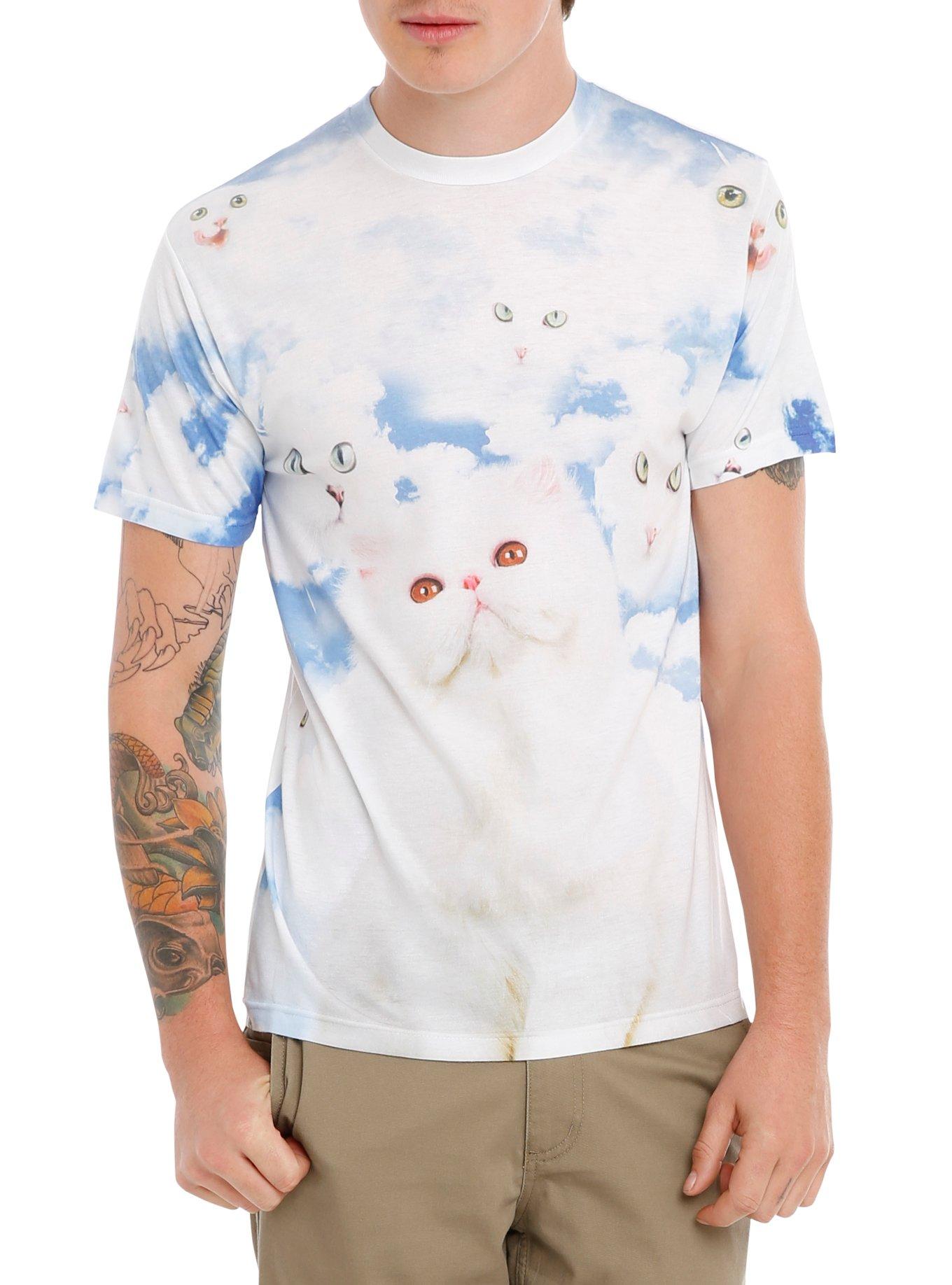Cat In Clouds T-Shirt, WHITE, hi-res