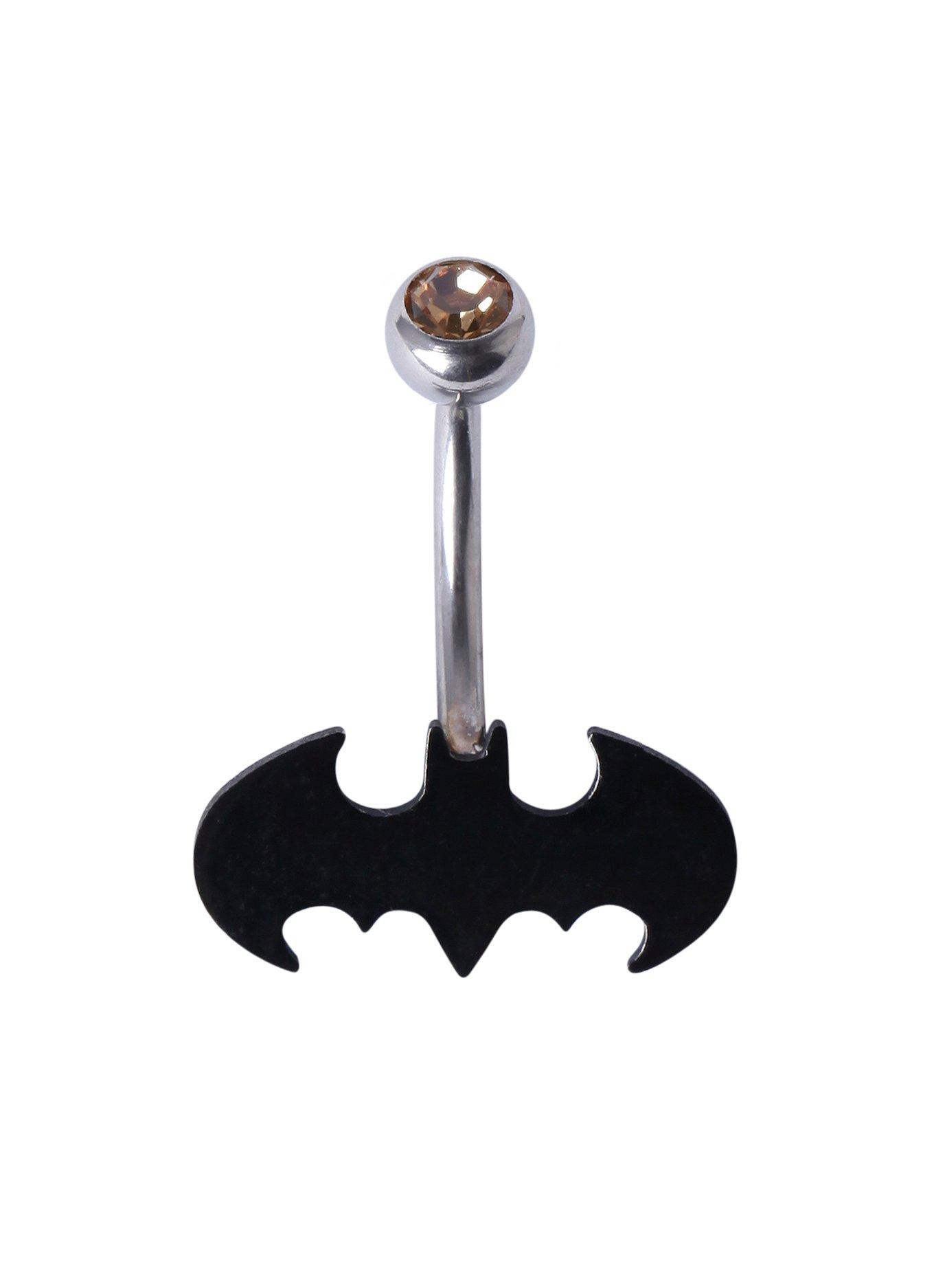 DC Comics Batman Black Logo 14G Steel Navel Barbell, , hi-res