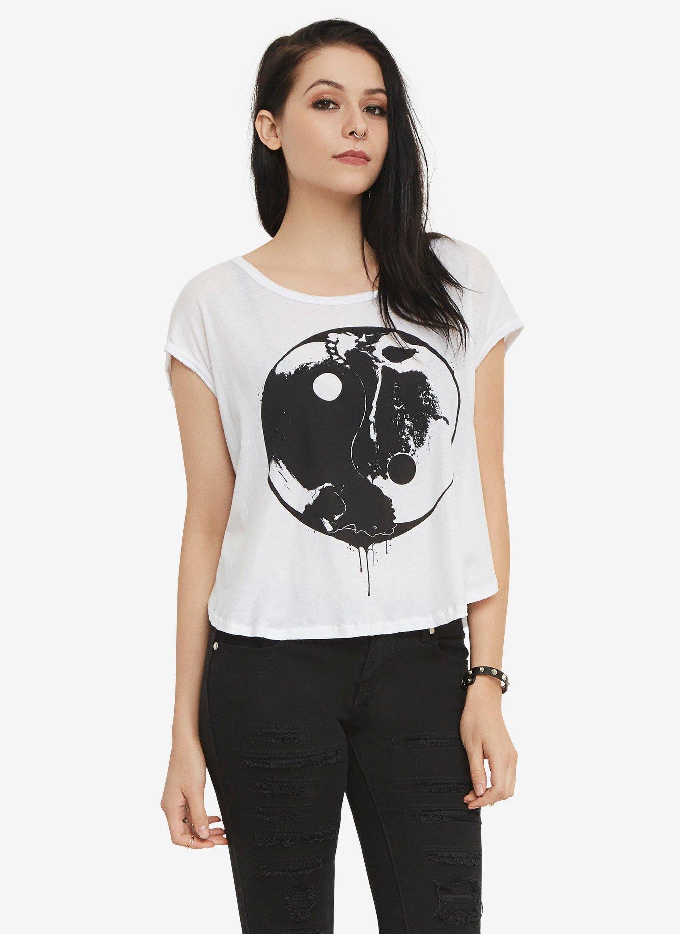 Iron Fist Skull Yin Yang Crop Top, WHITE, hi-res