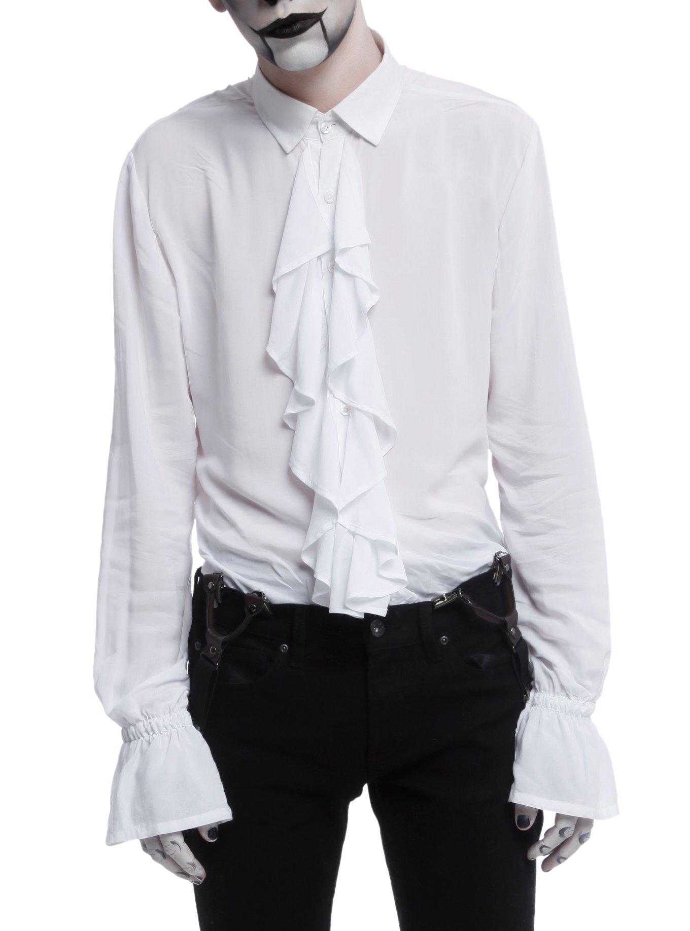 Men's Pirate Shirt with Ruffled Lace up Front and Cuffs in Red, Black or  White