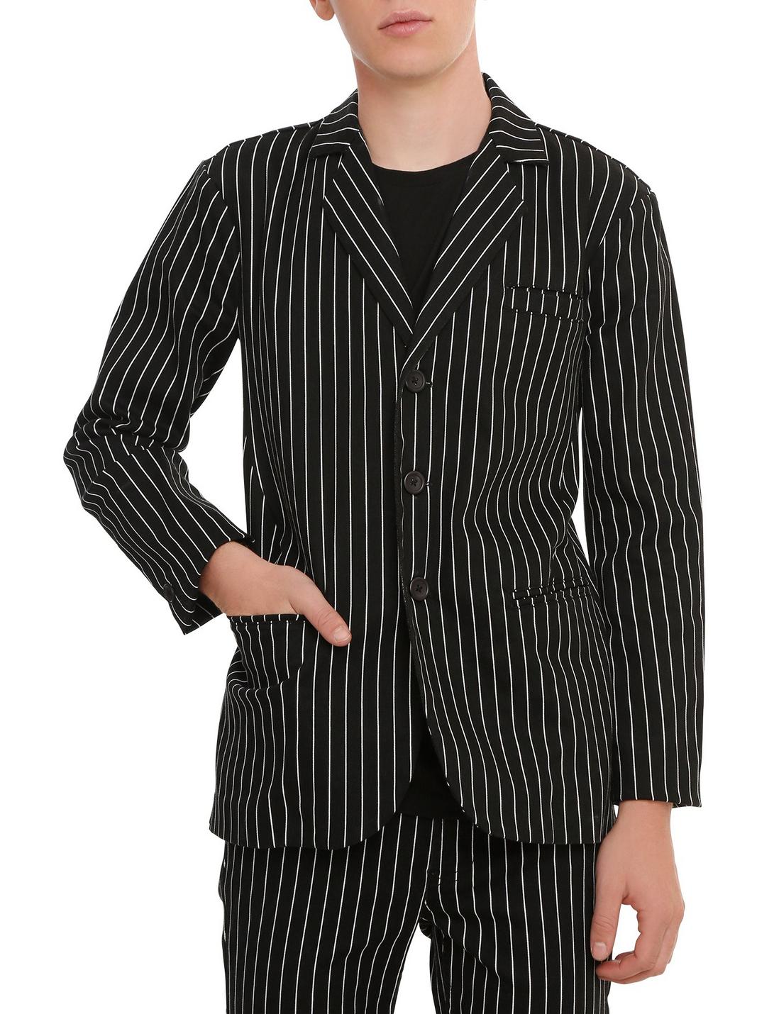 RUDE Black and White Pinstripe Suit Blazer, BLACK, hi-res