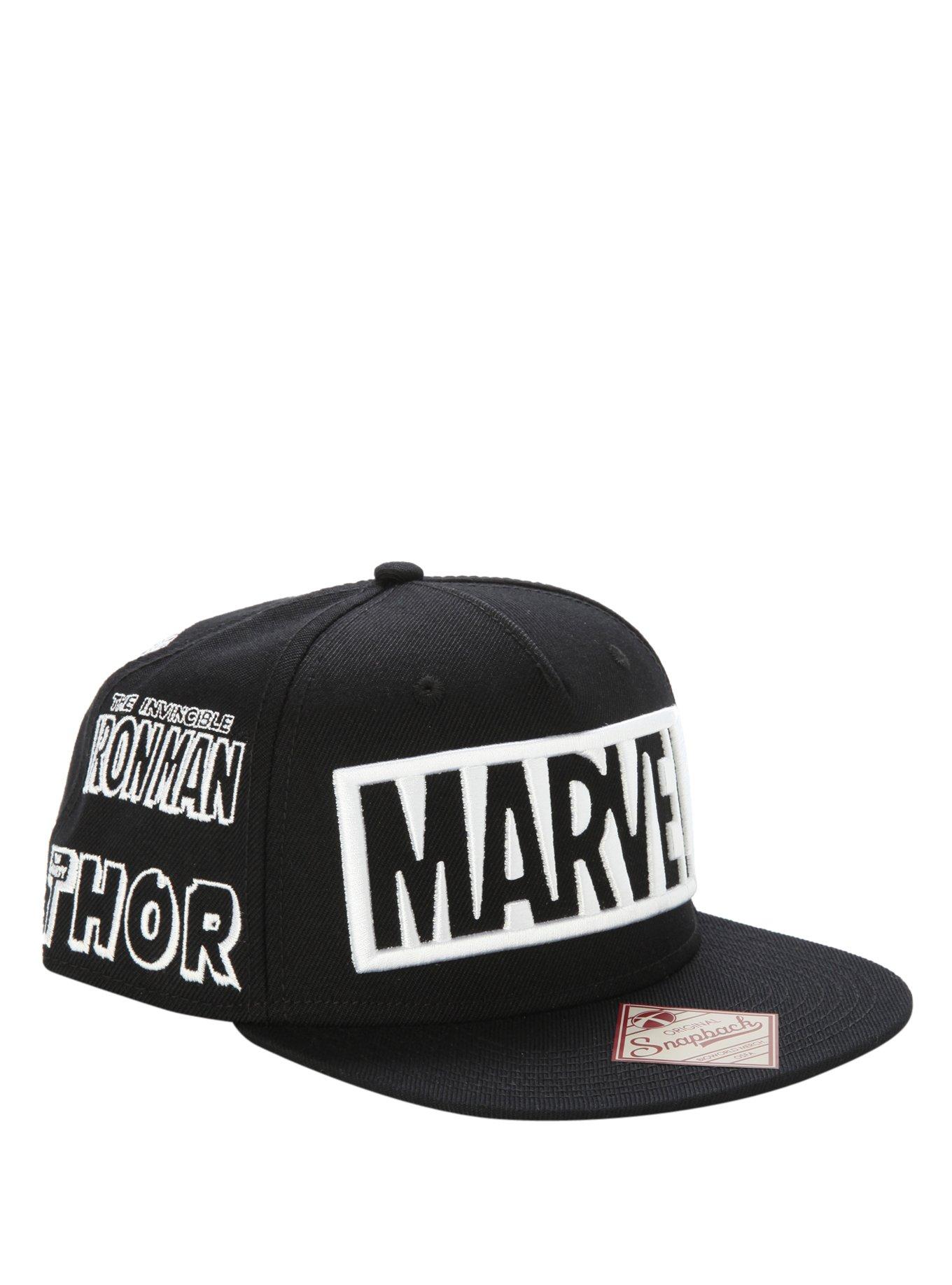 Marvel Character Logos Embroidered Snapback Hat, , hi-res
