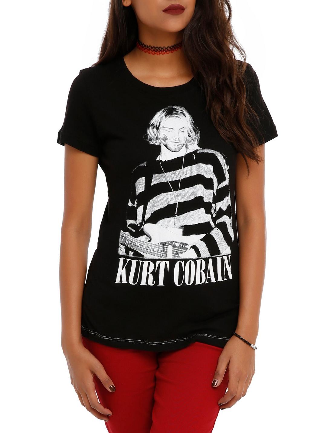 Kurt Cobain Photo Girls T-Shirt, BLACK, hi-res