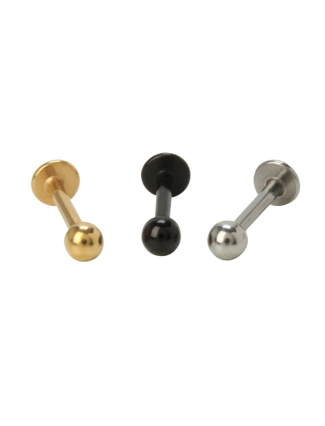 16G Gold Silver Black Small Ball Labret 3 Pack, , hi-res