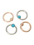 Steel Rose Gold Turquoise Stone Captive Hoop 4 Pack, TURQUOISE, hi-res